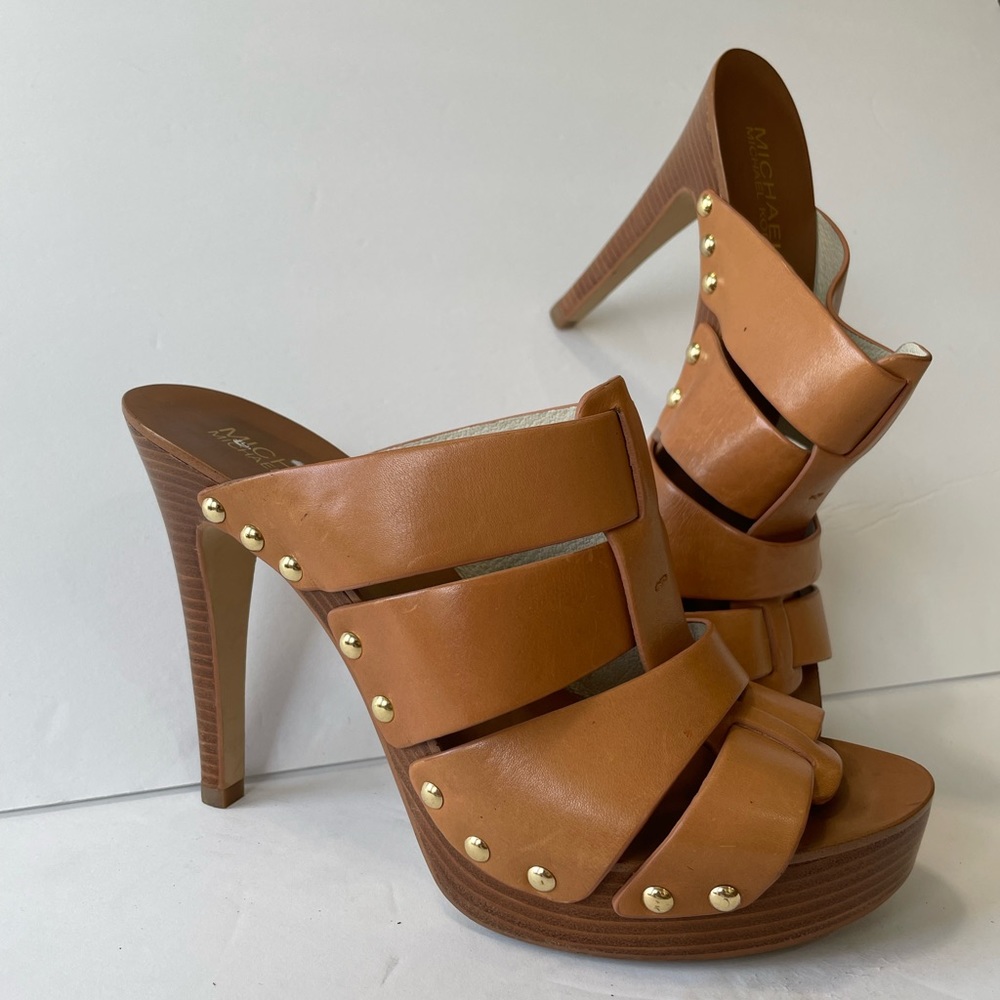Michael Kors Cognac Leather Studded Platform Heels